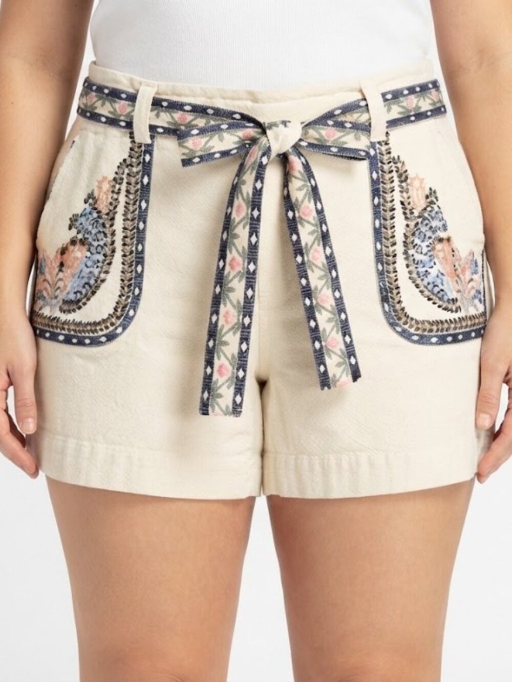Embroidered Tie-Waist Shorts